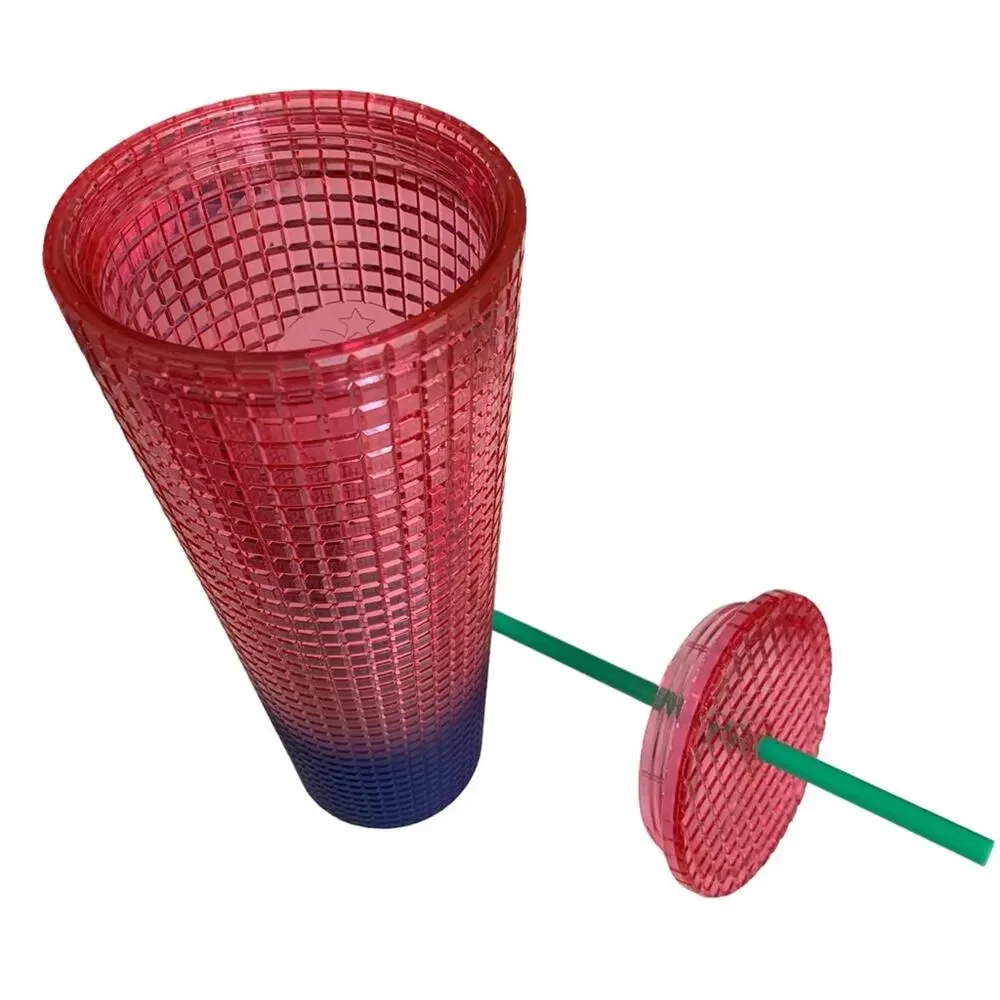 Starbucks 2002 Watermelon Purple Ombre Grid 24 oz Tumbler With Straw NWT
